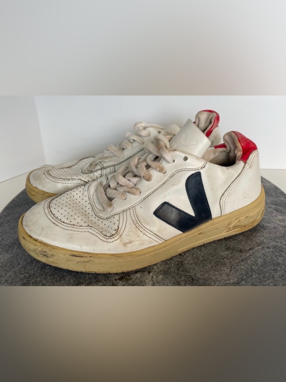 Veja V-10 White Navy Red Leather Sneakers Shoes 6